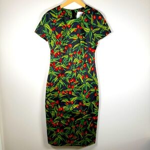 L.K. Bennett DR Susie Novelty Cherry Print Cotton Fitted Shift Midi Dress‎ 4 NWT